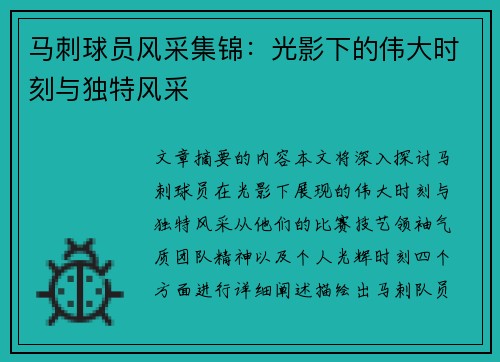 马刺球员风采集锦：光影下的伟大时刻与独特风采